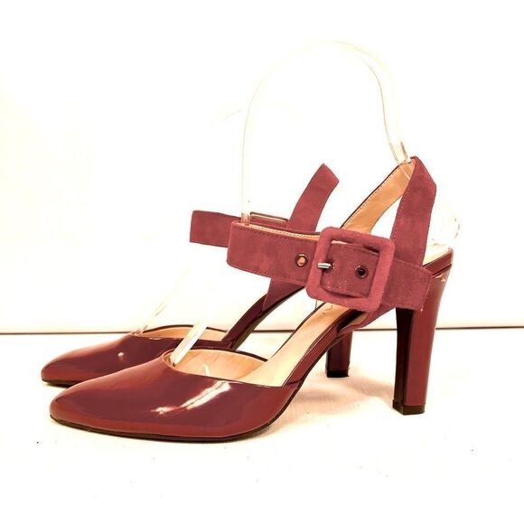FRANCO SARTO RED PATENT 3.5” HEEL w RED SUEDE ANKLE STRAP SIZE 6 - Picture 1 of 6
